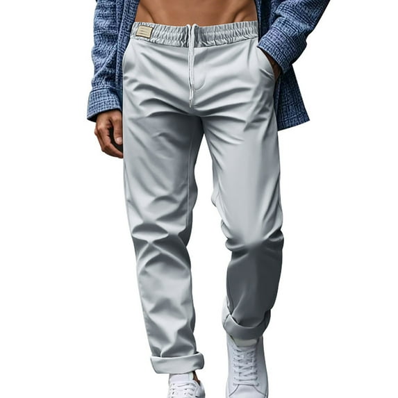 QHFBli Mens Casual Pants Relaxed Fit Flat Front Expandable Waist Chino Slack Trousers
