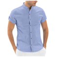 thumbnail image 1 of QHFBli Mens Casual Shirts Button Down Short Sleeve Linen T Shirt Summer Beach Business Fit Tees Untuck Free Tops, 1 of 7
