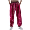 thumbnail image 1 of QHFBli Mens Contrast Sequin Carrot Pants Elastic Waist Skinny Straight Leg Pants, 1 of 4