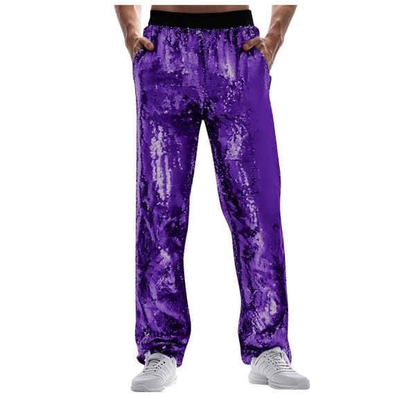 QHFBli Mens Contrast Sequin Carrot Pants Elastic Waist Skinny Straight Leg Pants