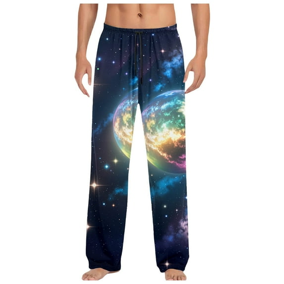 QHFBli Mens Cotton Pajama Bottoms Lightweight Lounge Pant with Pockets Soft Sleep Pj Pants for Men