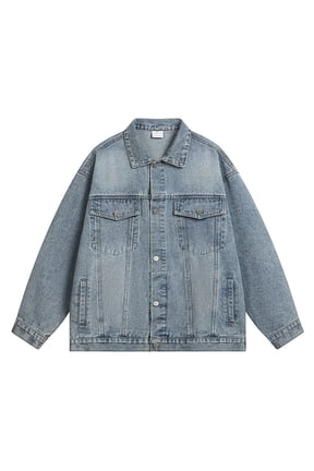 Mens Denim Coat Men's Distressed Denim Jacket Washed Casual Oversized Trucker Coat Spring Fall Fashion Outerwear For Daily Wear Blue L