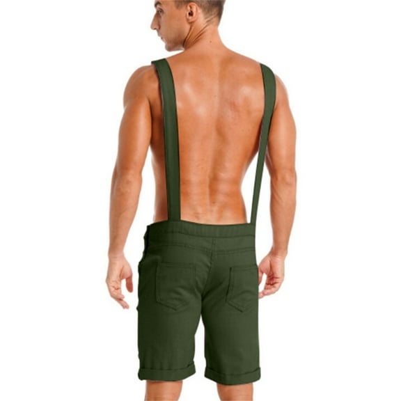 QHFBli Mens Denim Shorts Bib Overall Jean Romper Casual Loose Fit Walkshort Button Pockets Summer Jumpersuit