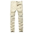 thumbnail image 1 of QHFBli Mens Distressed Biker Slim Jeans Stretched Ripped Denim Pants Skinny Destroyed Fashion Stretch Jeans, 1 of 5