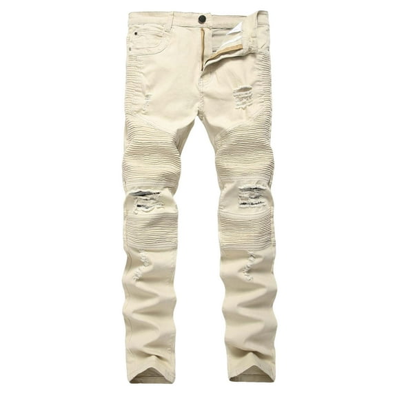 QHFBli Mens Distressed Biker Slim Jeans Stretched Ripped Denim Pants Skinny Destroyed Fashion Stretch Jeans
