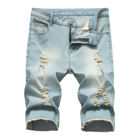 QHFBli Mens Distressed Jean Shorts Casual Ripped Summer Denim Short Pants with Pockets