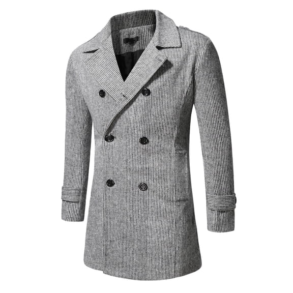 QHFBli Mens Double Trench Coat Men's Autumn Winter Double Wool Trench Coat Classic Long Sleeve Lapel Grey L