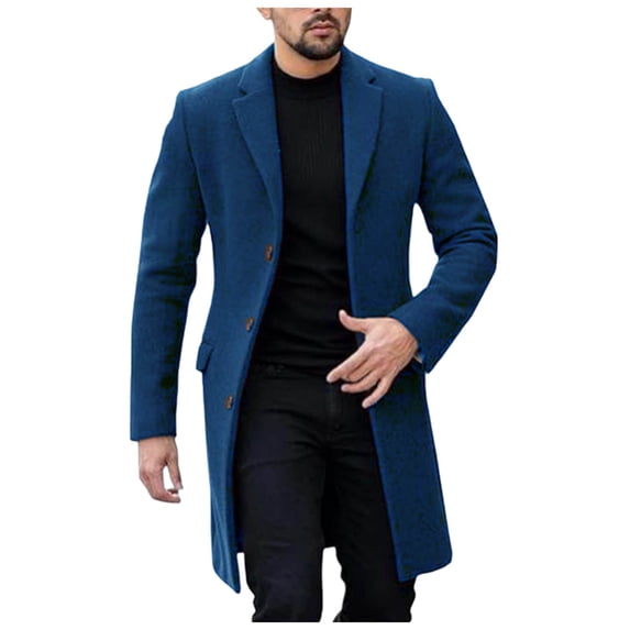 QHFBli Mens Double Trench Coat Men's Winter Wool Overcoat Long Anorak Jacket Fashionable Stylish Comfortable Warm Blue XL