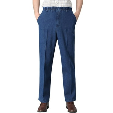 QHFBli Mens Elastic Waist Jeans Pants for Seniors Adaptive Mens Pants for Elderly with Zipper Fly