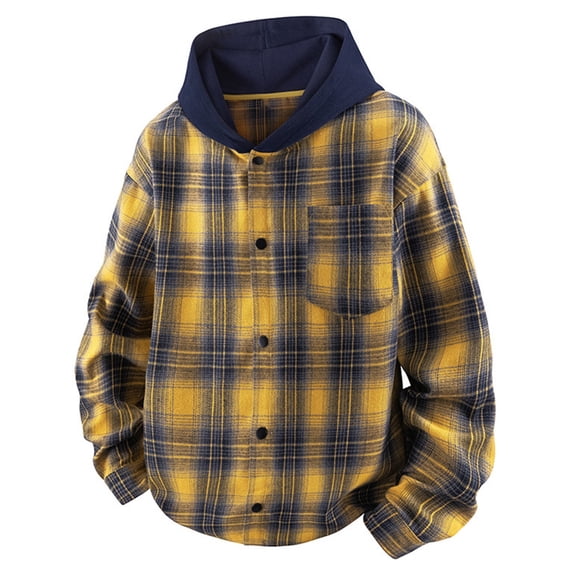 QHFBli Mens Flannel Hoodie Shirts Casual Button Down Plaid Shirt Jackets for Men Long Sleeve Stylish Hooded with Pocket