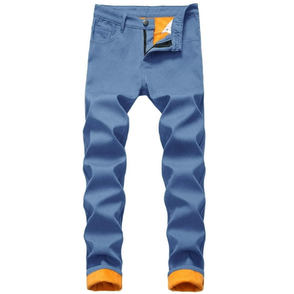 QHFBli Mens Lined Jeans Straight Leg Stretch Winter Warm Denim Pants