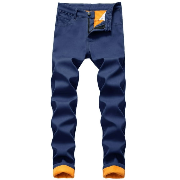 QHFBli Mens Lined Jeans Straight Leg Stretch Winter Warm Denim Pants