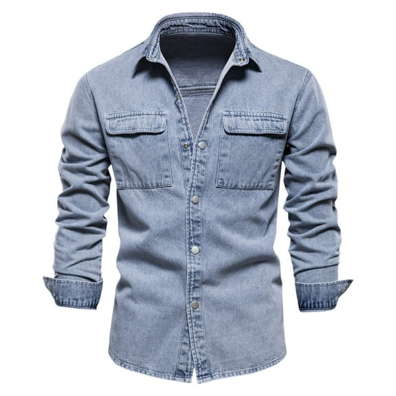 QHFBli Mens Jean Jacket Men's Casual Denim Jacket Long Sleeve Lapel Punk Style With Pockets For Spring Autumn Outerwear Blue XXXL