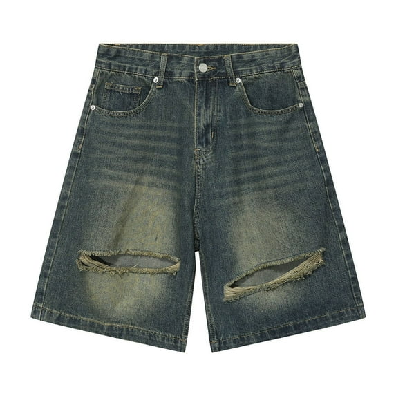 QHFBli Mens Loose Denim Shorts Jean Jorts Shorts Men's Distressed Jean Shorts Casual Ripped Summer Denim Short Pants With Pockets