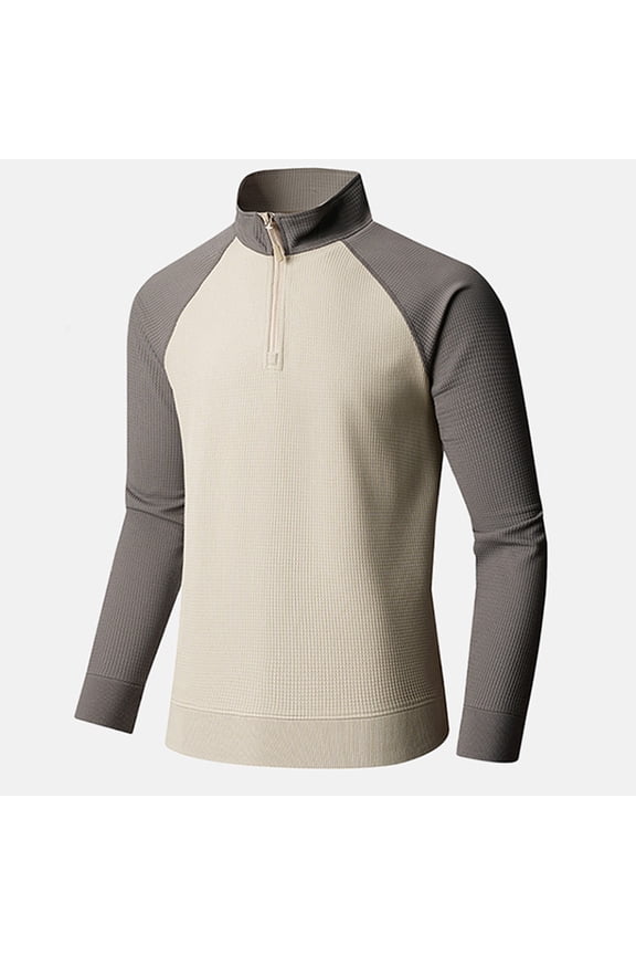 Mens Quarter Zip Pullover Quilted Sweatshirt Knit Long Sleeve Sweater Half Zip Polo Sweatshirts with Pocket