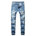 thumbnail image 1 of QHFBli Mens Ripped Distressed Destroyed Straight Fit Washed Denim Jeans Pants, 1 of 5