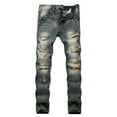 thumbnail image 1 of QHFBli Mens Ripped Jeans, Distressed Destroyed Slim Fit Straight Leg Denim Pants, 1 of 6