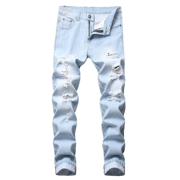 QHFBli Mens Ripped Jeans, Distressed Destroyed Slim Fit Straight Leg Denim Pants