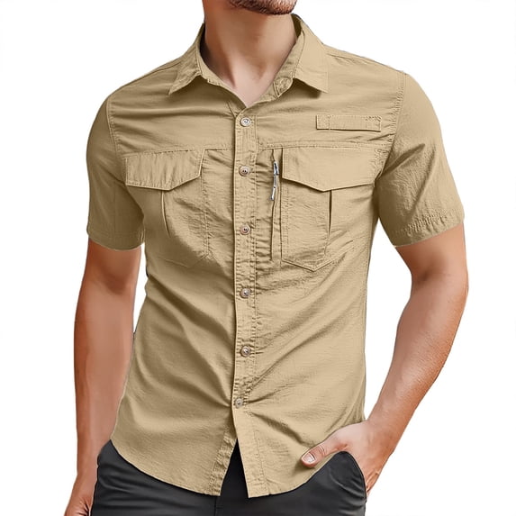 QHFBli Mens Short Sleeve Button Down Shirts Work Casual Button Up Relaxed Fit Summer Shirt with Two Pockets