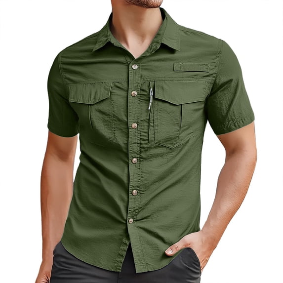 QHFBli Mens Short Sleeve Button Down Shirts Work Casual Button Up Relaxed Fit Summer Shirt with Two Pockets