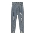 thumbnail image 1 of QHFBli Mens Slim Fit Mid Waist Straight Leg Ripped Distressed Holes Classic Denim Patches Jeans, 1 of 9