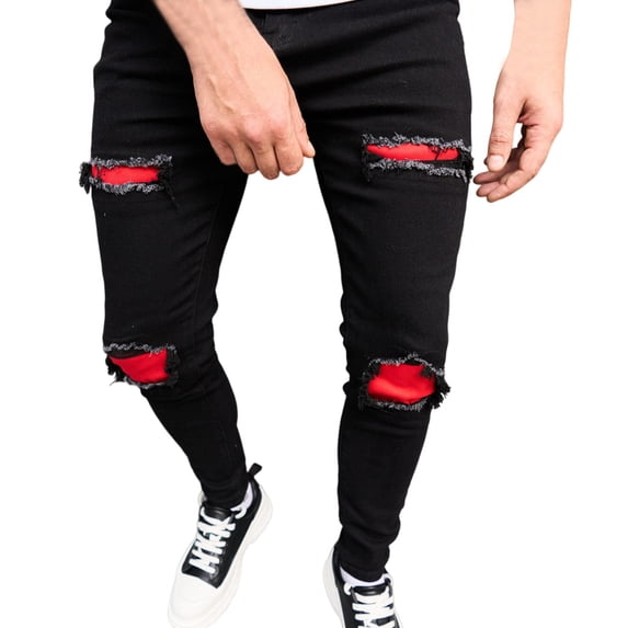 QHFBli Mens Slim Fit Stretch Jeans Ripped Skinny Jeans for Men, Distressed Straight Leg Streetwear Comfort Male Pants