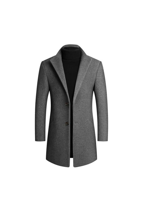 Mens Trench Coat Men's Autumn Winter Casual Mid-Length Wool Blend Anorak Coat with Suit Pocket Design Grey XL