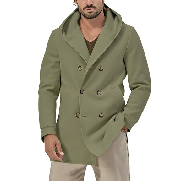QHFBli Mens Trench Coat Men's Classic Double Hooded Anorak Coat Winter Warm Heavyweight Windbreaker with Green XL