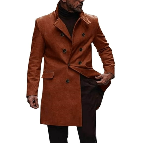 QHFBli Mens Trench Coat Men's Winter Wool Overcoat Long Anorak Jacket Fashionable Warm Soft Orange M