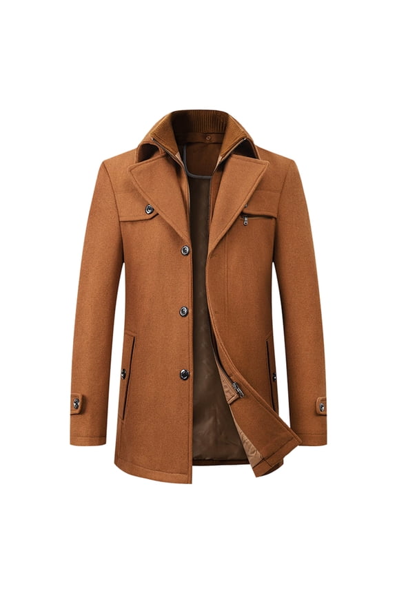 Mens Trench Coat for Winter Men's Casual Solid Color Wool Blend Anorak Jacket Long Outerwear Coat for Autumn Khaki L