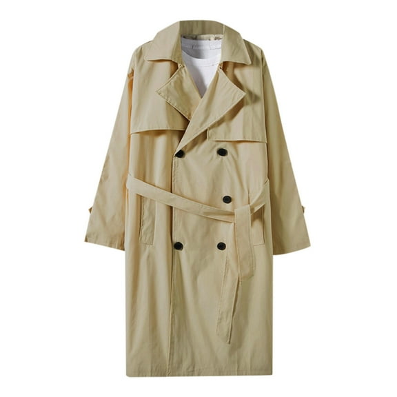 QHFBli Mens Trench Coat for Winter Men's Mid Length Anorak Windbreaker Jacket for Spring Autumn Seasons Youth Double Loose Khaki L