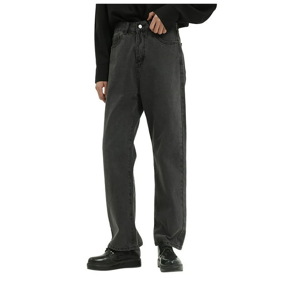 QHFBli Mens Wide Leg Jeans High Rise and Baggy Boyfriend Loose Fit Denim Pants with Frayed Hem