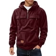 thumbnail image 1 of QHFBli Minimalist Men's Hoodie Mens Corduroy Raglan Sleeve Zip Pocket Hooded Pullover Sweatshirt for Autumn Winter Daily Casual Wear Red XXL, 1 of 5
