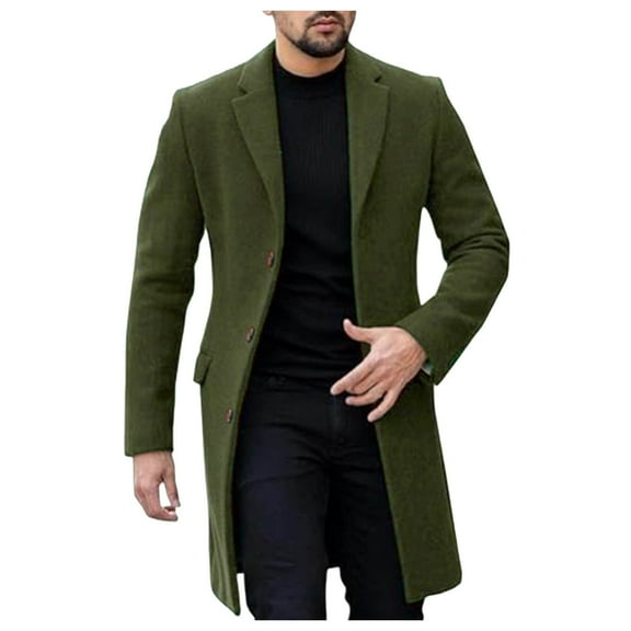 QHFBli Modern Mens Trench Coat Men's Winter Wool Overcoat Long Anorak Jacket Fashionable Stylish Comfortable Warm Green L
