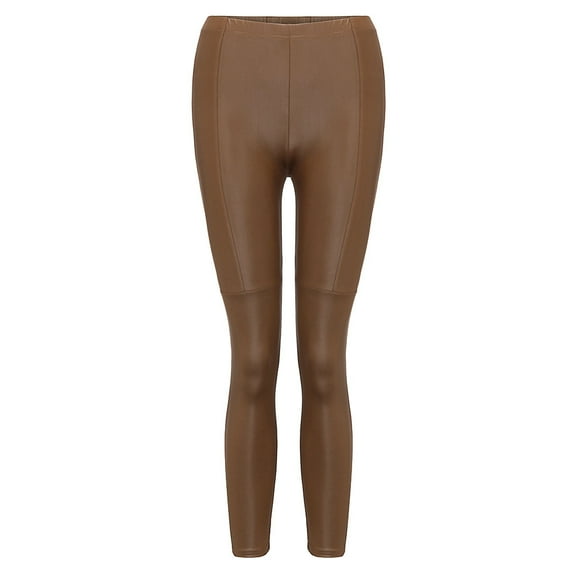 QHFBli Moisture Wicking Leggings Women's Leather Leggings with Spliced Panels High Waist Stretch Yoga Pants for Comfortable Fit and