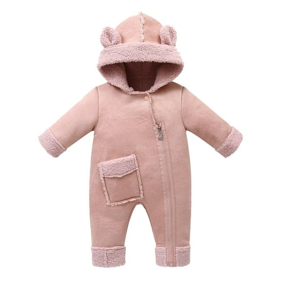 QHFBli Newborn Baby Bear Outfit With Fold-Over Mittens and Footies Girls Boys Winter Fleece Clothes Hooded Romper Snowsuit