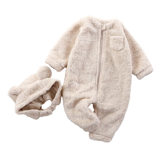 QHFBli Newborn Baby Bear Outfit With Fold-Over Mittens and Footies Girls Boys Winter Fleece Clothes Hooded Romper Snowsuit
