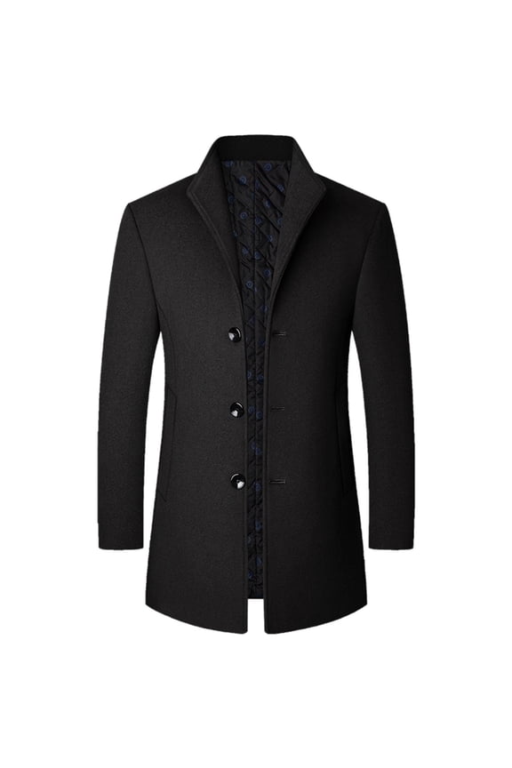 Oversized Mens Trench Coat Men's Casual Mid-Length Wool Blend Anorak Coat Jacket with Classic Black XXXL