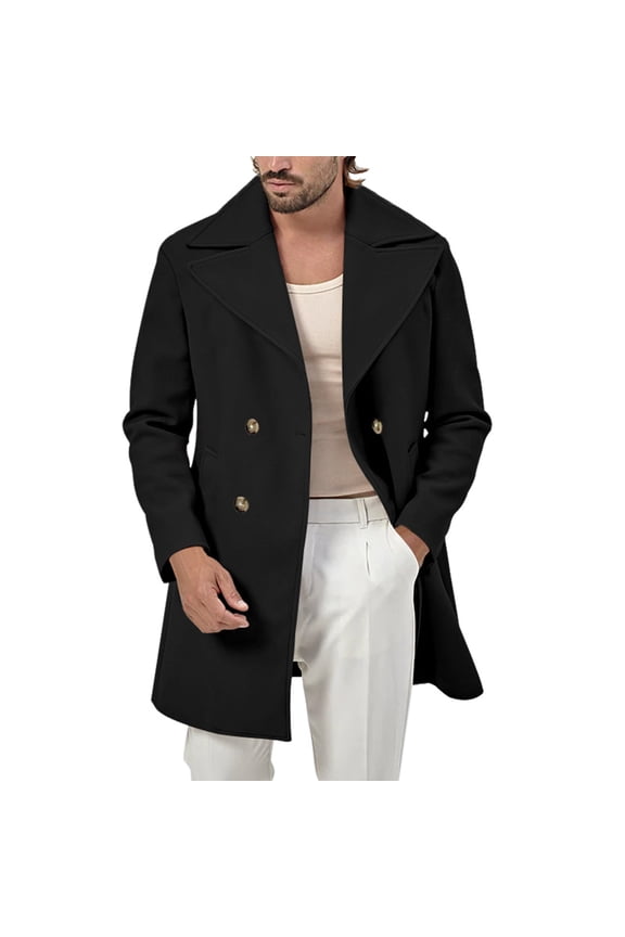 Oversized Mens Trench Coat Men's Solid Anorak Jacket Warm Casual Outerwear Coat with Zipper Fly and Black M