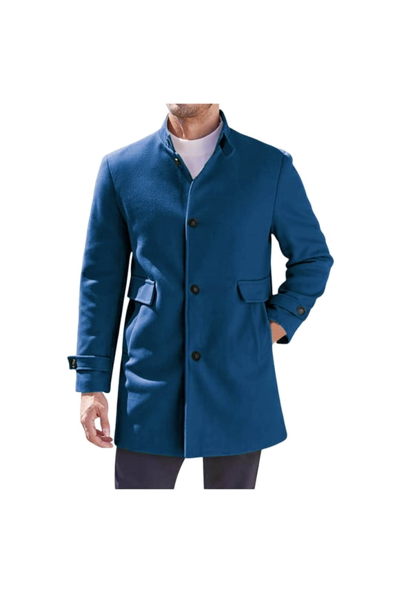 Oversized Mens Trench Coat Men's Winter Wool Overcoat Long Anorak Jacket Fashionable Warm Soft Blue L