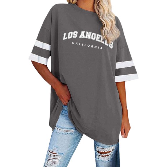 QHFBli Oversized Tshirts for Women Summer Short Sleeve Round Neck Graphic Tee Shirt