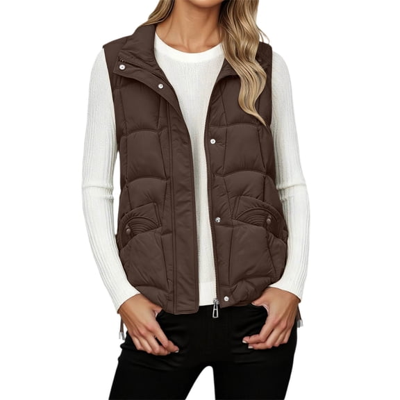 QHFBli Quilted Jackets for Women 2088 Casual Lightweight Short Sleeve Zip Up Warm Vests