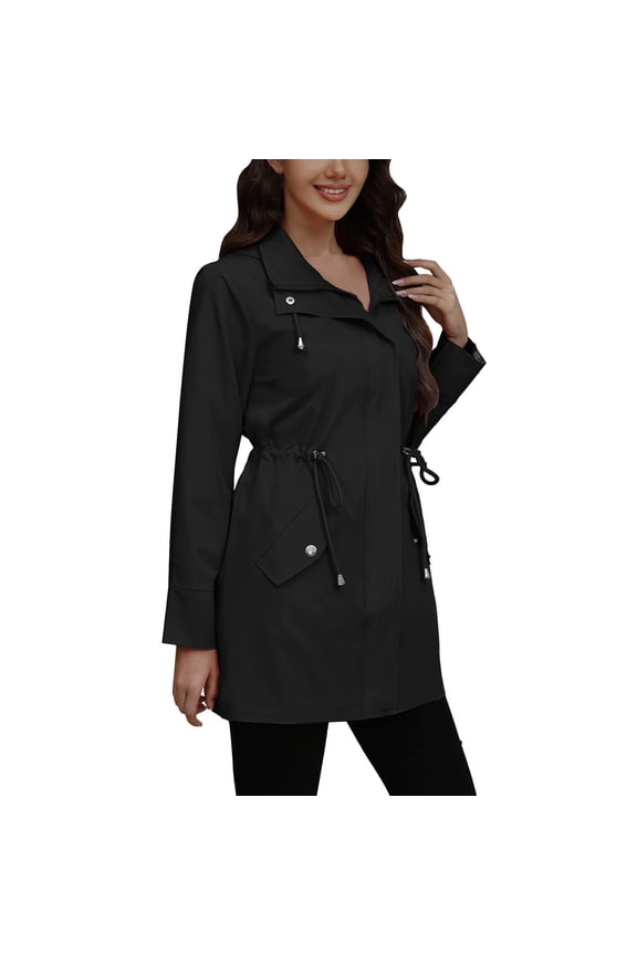 Rain Jacket Women Waterproof Hiking Long Raincoat with Hood and Pockets Outdoor Lightweight Windbreaker Trench Coats