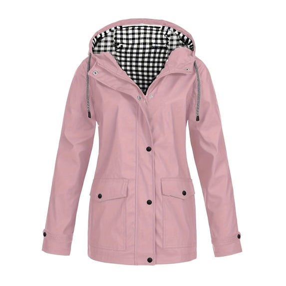 QHFBli Rain Jacket Women Waterproof Lightweight Lined Raincoat with Hood Windbreaker Outdoor Long Trench Travel Coats