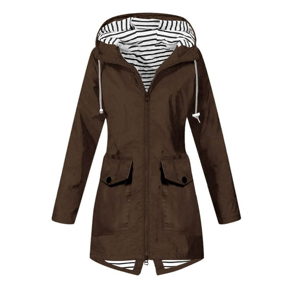 QHFBli Rain Jacket Women Waterproof Windbreaker Lightweight Rain Jackets with Pockets Striped Lined Raincoats with Hood