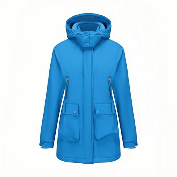 QHFBli Women's Lightweight Long Softshell Lined Jacket Anorak Raincoat With Removable Hood