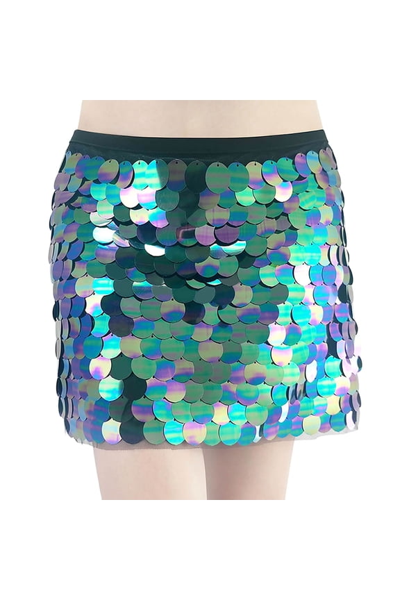 Sequin Skirt Sparkly Mardi Gras Belly Dance Mini Skirts for Women
