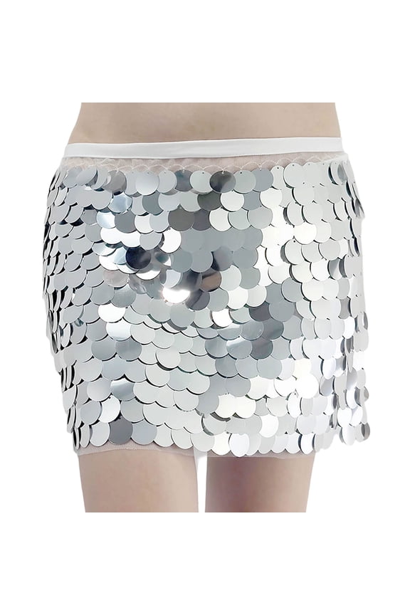 Sequin Skirt Sparkly Mardi Gras Belly Dance Mini Skirts for Women
