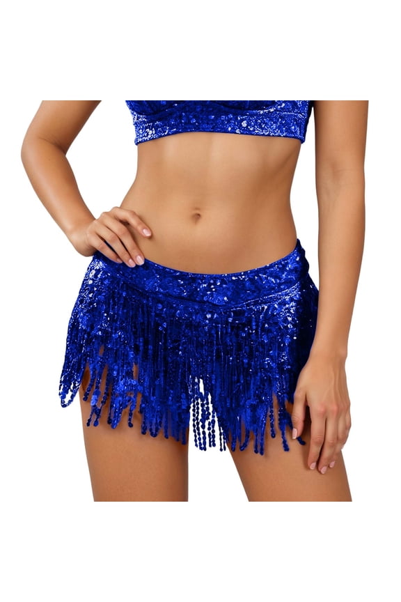 Sequin Tassel Skirt Belly Dance Scarf Wrap Sparkly Tinsel Fringe Skirt Rave Festival Halloween for Women