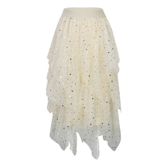 QHFBli Sequin Tulle Skirts for Women Long Sequin Skirt Tutu High Low Skirt Sparkly Layered Elastic Waist A-Line Skirt